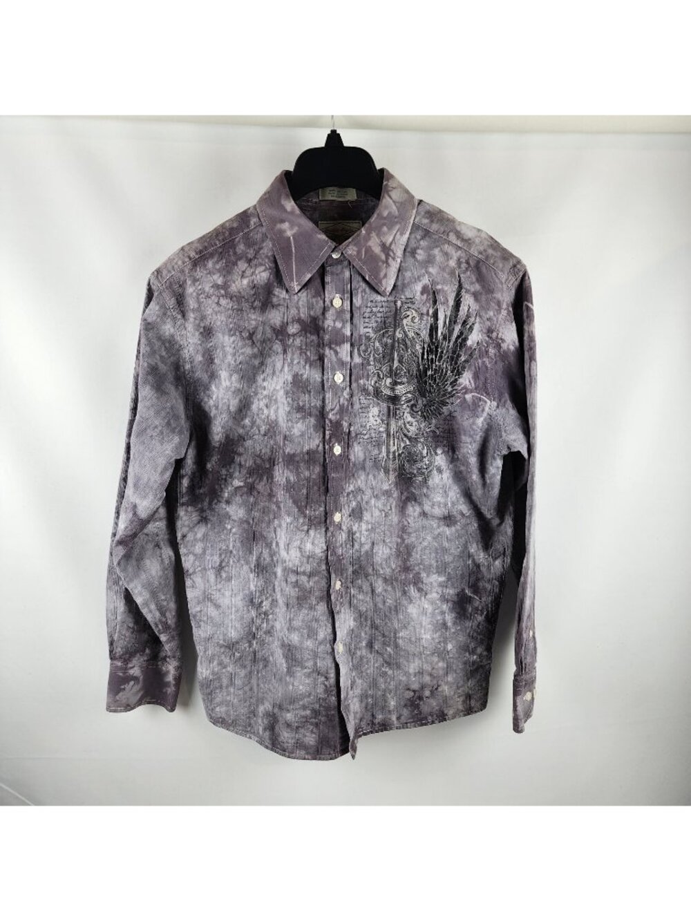 Eighty Eight Shirt Mens L Vintage Button Up Gray Multi L/S Gothic Cross Graphic